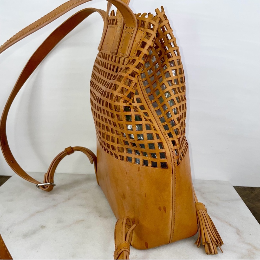 Loeffler Randall Camel Brown Leather Perforated Tassel Backpack - Picture 6 of 15